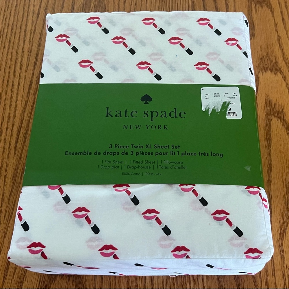 NIP Kate Spade Lipstick Kiss Twin XL Sheet Set
